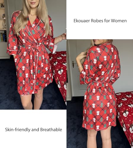 Image of Ekouaer Women Robes Knee Length Kimono Bathrobe Lightweight Soft Sleepwear