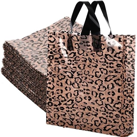 Ysglory 150 Pcs Boutique Bag Leopard Merchandise Bag Plastic Shopping Bags with handle Retail Gift Bags Reusable Boutique Bag for Small Business Easter Birthdays Parties, 10 x 13 Inch Cover