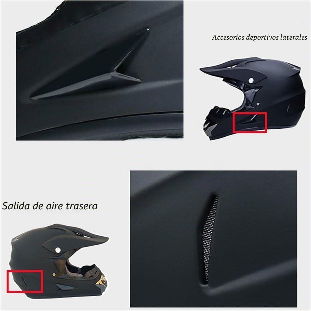 Casco de Motocicleta para Adultos Y NiñOs, con Gafas, Guantes Y MáScara, Casco Integral para Todoterreno, Descenso, Moto de Cross, ATV, BMX, Bicicleta de MontañA, Quad, Aprobado por Dot