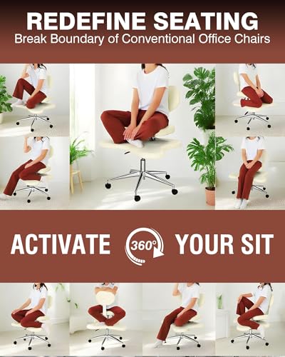 Image of PYY Cross Legged Office Chair - Meditation ADHD Chair with Wheels, Adjustable Height for Home and Office Ergonomic Fidget Squatting Kneeling Chair White