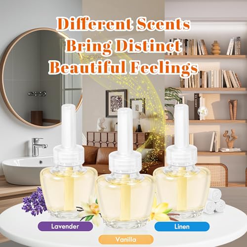 Image of Plug In Air Freshener Starter Kit - Lavender, Vanilla, Linen Scent for Home, Bathroom and Office, 1 Warmer and 9 Essential Oil Refills, Compatible with Air Wick & Glade, Not Include Glade Plus | Spruce, Caramel, Espresso & Raspberry Cinnamon Scents - Compatible with Air Wick & Glade Glade Plus