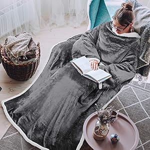 Tirrinia Sherpa Wearable Blanket Ultra Soft Comfy Warm Plush Full Body Throw with Sleeves, Reading Wrap TV Blankets Robe…