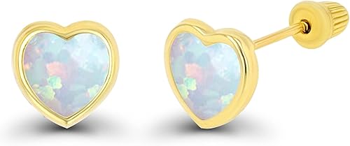 Miniatura 2 de Aretes de tuerca de oro macizo de 14 quilates, hipoalergénicos, de 0.236 in, con forma de corazón, con bisel pulido