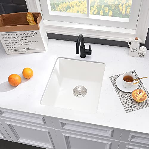 15 Inch Bar Sink Undermount Kitchen Sink - Vasoyo 15"X17" Wet Bar Prep Sink White Undermount Kitchen Sink Dual Mount Single Bowl Granite Sink Single Bowl Undermount Bar Sink With Bottom Grid & Drain #TOP1