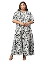 Indietoga Women's Black & White Animal Print Plus Sizes Fit & Flare Long Maxi Dress (P10001490_6XL)