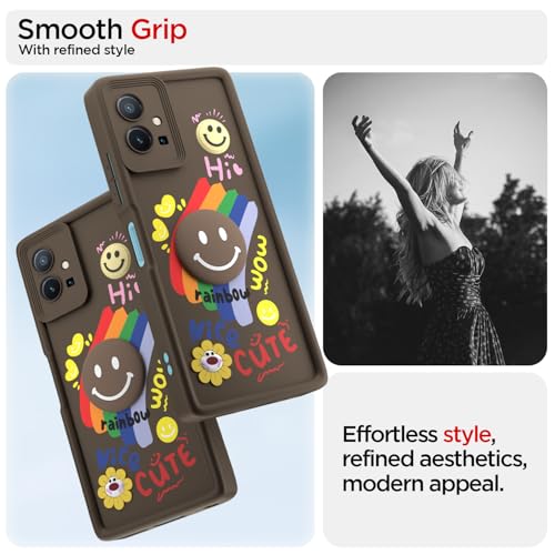 Image of Pikkme Back Cover for Vivo T1 5G / Vivo Y75 5G / iQOO Z6 5G | Soft Silicone| Cute Rainbow Smile & 3D Cartoon Flower Design | Shockproof Raised Camera Protection Bumper Case (Brown)