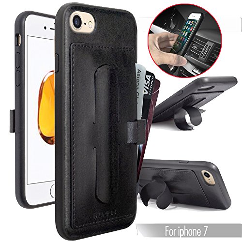 iPhone 7 Wallet Case, Protective Leather Case with Credit Card Holder Slots for Apple 4.7 Inches 2016 by Morion- Black