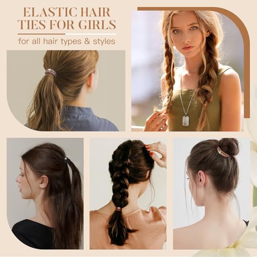Image of FORENEE Hair Ties No Damage - 10PCS Ponytail Holders - Elastic Hair Ties for Thick Hair - Braided Hair Bands for Women Girls's Hair - Neutral