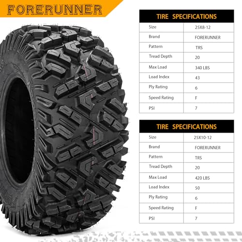 Image of FORERUNNER 25x8-12 & 25x10-12 ATV Tires, All Terrain (Pack of 4, Tubeless) | FORERUNNER 6PR 25x8-12 & 25x10-12 ATV UTV Trail Mud Sand Off-Road Tires