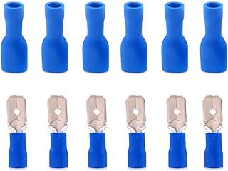 Ruidee 100PCS 16-14 AWG Insulated Male/Female Wire Connectors Spade Terminal Electrical Wire Crimp Connectors (Blue/UPSL)