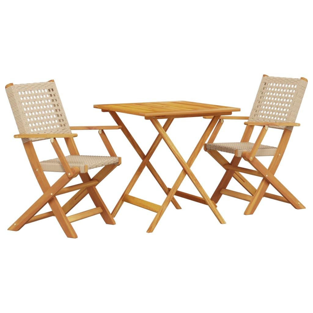 Set da 3 pezzi da bistrot beige in polyrattan e legno masselloOutdoor Outdoor Set