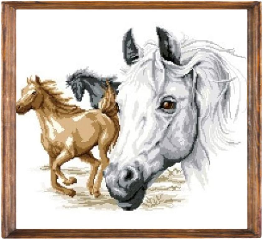 Cross Stitch Kits Beginners 50x40CM Full Range of Embroidery Starter Kits for Adults Printed Cross Stitching DIY kit (Horses)