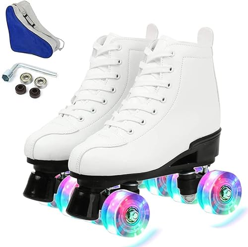 Miniatura 1 de MAOWAO Patines de ruedas para mujer, de piel sintética para exteriores, patines ajustables de doble fila para interiores, para principiantes,