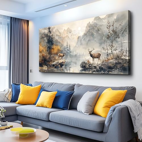 KELIYUAN Canvas Wall Art For Living Room Framed Wall Decorations For Bedroom Mountain Landscape Ink Painting Abstract Pictures Artwork Office Wall Decor Modern Room Home Decor Mural 20x40 In
