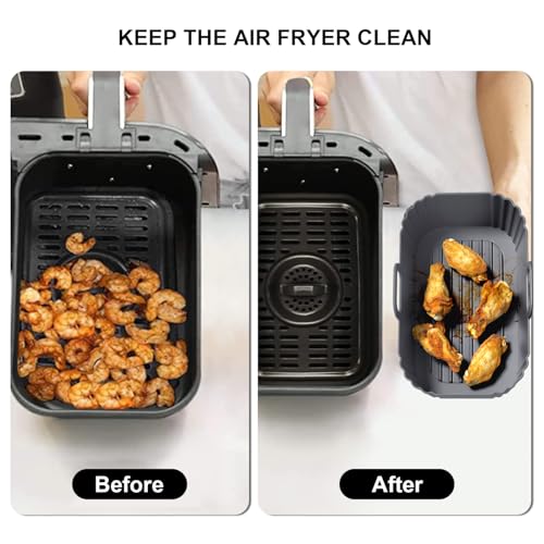 Image of Silicone Air Fryer Liners 2 Pack, Reusable Compatible for Ninja Foodi DZ201, DZ401, DZ550, COSORI, Chefman, Instant, and 6-in-1 8-10QT Baskets