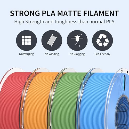 Image of RAMBERY Matte PLA 3D Printer Filament Bundle 4KG, Matte Smooth Finish PLA Filament 1.75mm, Individually Vacuum Packed, 1kg(2.2lb) X4PCS, Red /Orange /Matcha Green /Blue