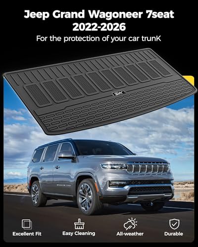 Image of 3W Cargo Liner Compatible with Jeep Grand Wagoneer(Non L) 2022-2024 2025 2026 7 Passenger Model All Weather Custom Fit Black Trunk Mat Set