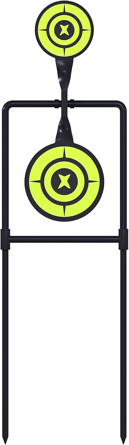 Double Spinner Shooting Targets, 3/8" Thick Metal High Caliber Spinning Auto Reset Steel Target for Centerfire Handguns up to .44 Magnum, Suitable for Outdoor and Backyard