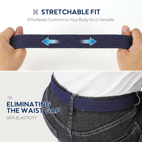 Image of SUOSDEY Men Stretch Braided Belt, Elastic Belt for Jeans Pants Casual Golf Belt 1 3 /8 inch