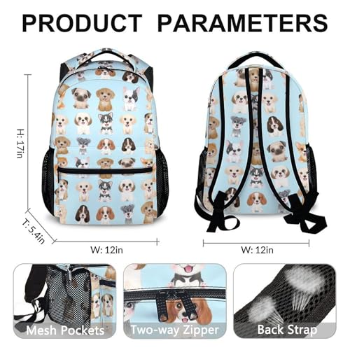 Dog Backpacks for Kids, Large Capacity Backpack for School, Cute Blue Doggy Print Lightweight Bookbag for Boys & Girls4