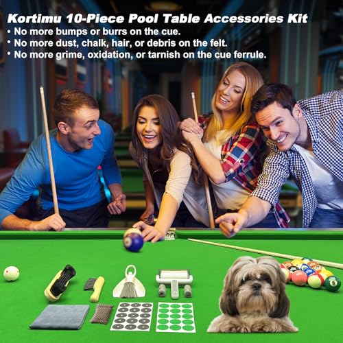 Billiard Pool Table Accessories Kit: 10 Piece Set with 2 Pool Table Brushes,2 Ferrule Polish Cloths,2 Cue Polish and Cleaning Cloths,Lint Roller,Dustpan and Broom,15 Marker Dots,15 Felt Repair Patches - Image 2