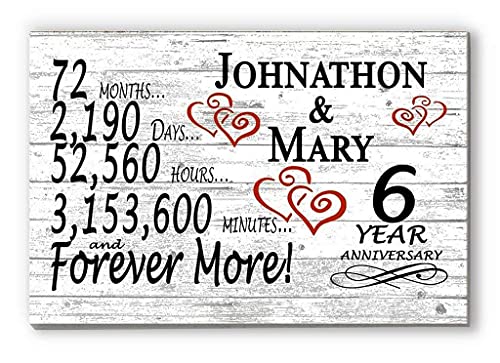 Personalized 6 Year Anniversary Sign Gift 6th Wedding Anniversary Present For Couple Days Minutes Years - Solid Wood - 16.5in x 10.5in x .75in (06 Year)