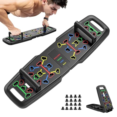 KUYOU Foldable Push Up Board, 18 in 1 Home Gym Push Up Bar at Home Gym, Portable Push up Handles for Floor, Professional Workout Equipment for Upper Body Strength Training Full Body for Man Woman