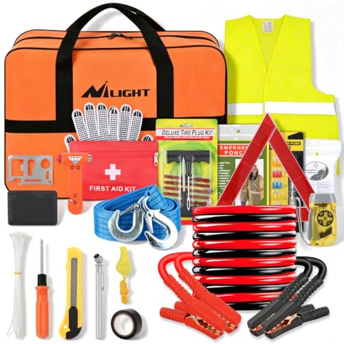 Nilight Car Roadside Emergency Kit with Jumper Cables Tow Rope