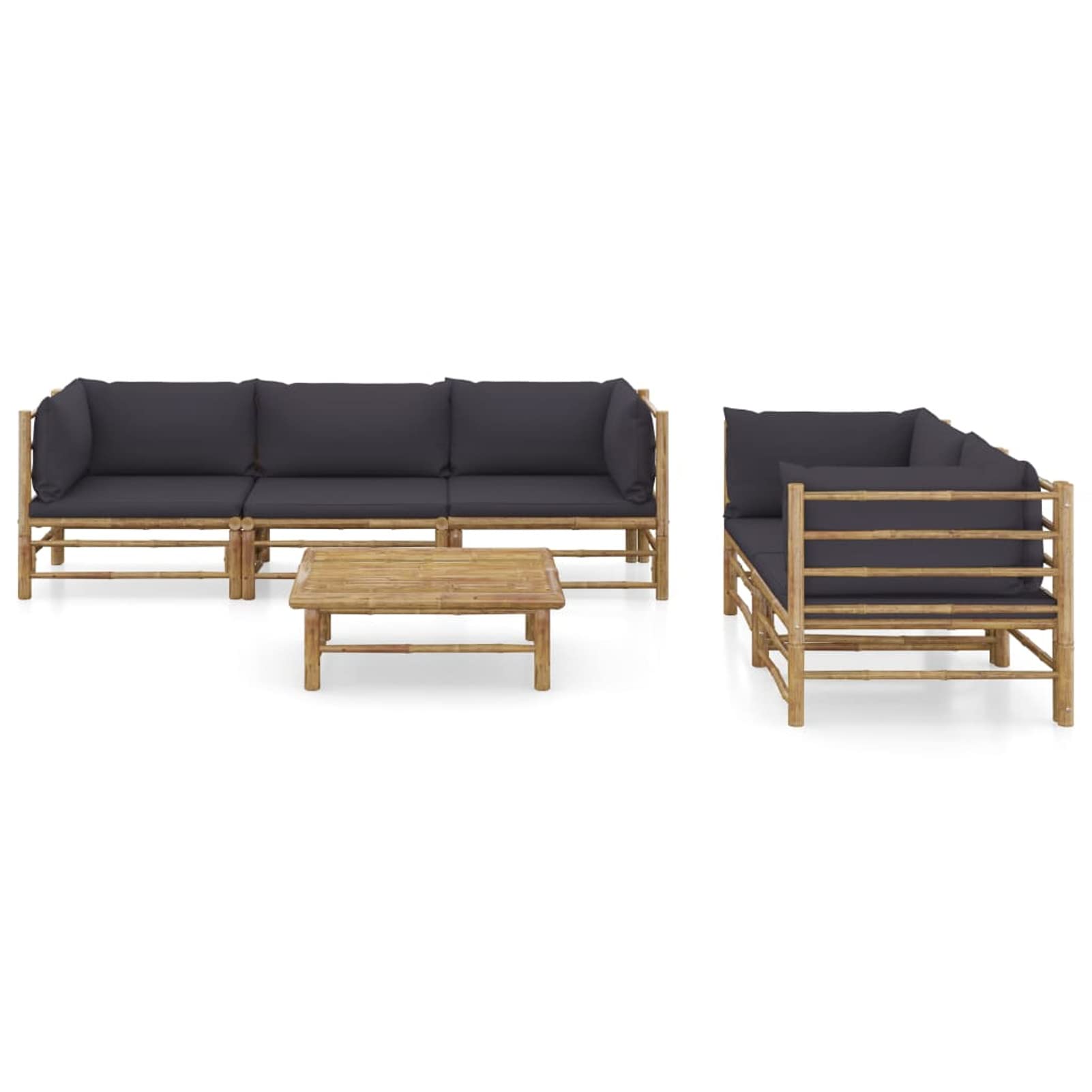 Chusui Set de Muebles de jardín 6 Piezas, Muebles Jardin Exterior, Conjunto Jardin Exterior, Set De Jardin Exterior, Conjunto Terraza Moderno, bambú y Cojines Gris Oscuro
