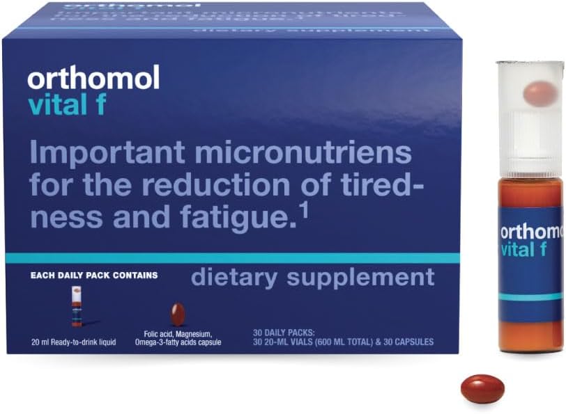 Orthomol Vital F – Daily Multivitamin for Women, Vitamins A, B, C, D, E, K, Folic Acid, Magnesium & Omega-3, Supports Energy, Vitality, & Immune Health, 30-Day Supply, Liquid + Capsule Supplement