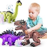 Doloowee 3 Pack Walking Dinosaur Toy for Kids 3-5/5-7 Years,Simulation Tyrannosaurus & Stegosaurus & Brachiosaurus,Electric Robot Dinosaur with LED Lights & Sounds,Dinosaur Toys for Boys and Girls
