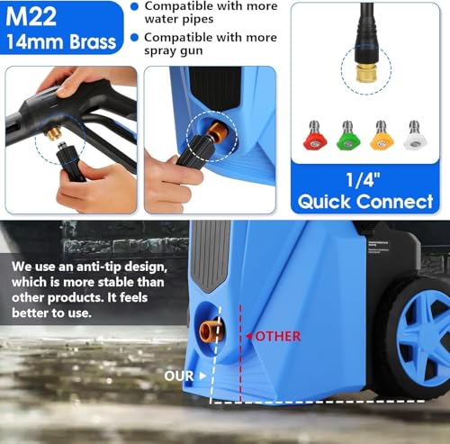 Image of Pressure Cleaner 5000 PSI 2.8 GPM High Power Cleaners with 33ft Pressure Hose, 4 Nozzle and Foam Cannon, for Home, Cars, Fences, Patio (Blue)