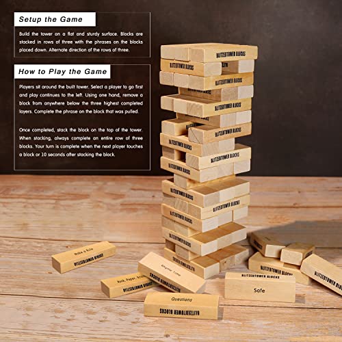 Blitzed Tower Blocks Stacking Party Game | 54 Blocks With Fun Tasks And Entertaining Commands | 4 Colored Glass Cups | Sticker Packet For Customization | Ultimate Game Night Fun #TOP3
