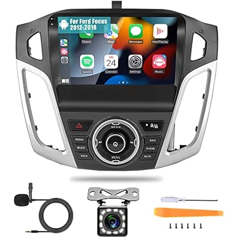 Android Car Stereo for Ford Focus 2012-2018 with Apple Carplay, Rimoody 9 Inch Touch Screen Car Radio with GPS Navigation Bluetooth FM HiFi WiFi Android Auto + AHD Backup Camera Cover