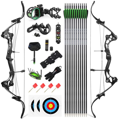 SHARROW Bogenschießen Compoundbogen Set Recurve Bogen und Pfeile Set Jagdbogen 40-55lbs Einstellbar IBO 320FPS Angelbogen für das Schießen im Freien (Schwarz/Typ 1)