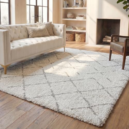 SAFAVIEH Area Rug 8x10 - Arizona Shag Collection - Large - Ivory & Beige, Moroccan Boho Design, Non-Shedding & Easy to Clean, Ideal for Living Room, Bedroom, Dining Space (ASG743A)