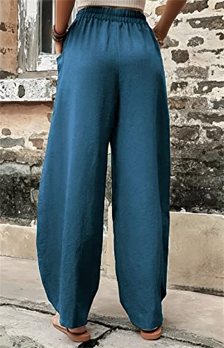 IVERIRMIN Women's Casual High Waisted Wide Leg Harem Pants Loose Fit Elastic Waist Baggy Trousers with Pockets3