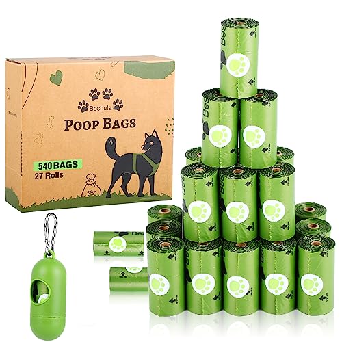 Dog Poo Bags Rolls: Leak Proof Poo Bag with Dispenser for Dogs - 27 Rolls 540 Count Large Dog Poop Bags Scented