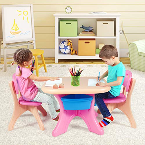 Image of GLACER Toddler Table and Chair Set - 3 Pieces Toddler Table with 4 Storage Bins, Kids Table and Chairs Ages 3-7, Kids Table and Chairs for Reading, Drawing, Playroom, Snack Time