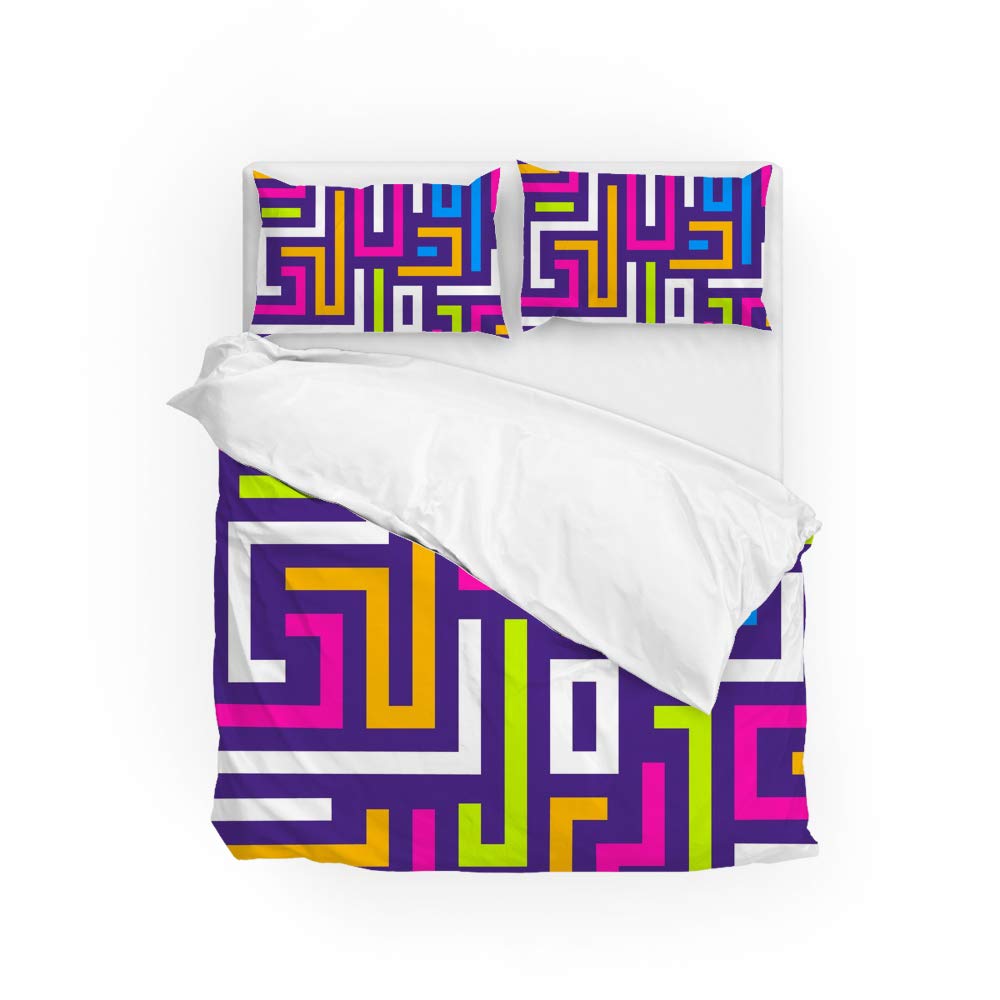 Housse de couette labyrinthe violette en polyester doux taille double