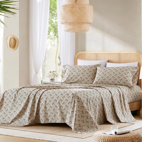 Comfort Spaces 100% Cotton Sheets Twin, Breathable, Naturally Cool Cotton Sheets, Soft Cotton Bed Sheets with 12" Elastic Pocket Fits up to 14" Mattress, All Seasons Sheet Set, Bow Black/Taupe 3 Piece