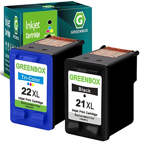 GREENBOX Remanufactured Ink Cartridge 21 22 Replacement for HP 21 22 21XL 22XL for HP OfficeJet 5610 4315 J3680 DeskJet F2210 F4180 F380 F300 F4140 D1455 3940 F335 PSC 1410 Printer (1 Black 1 Color)