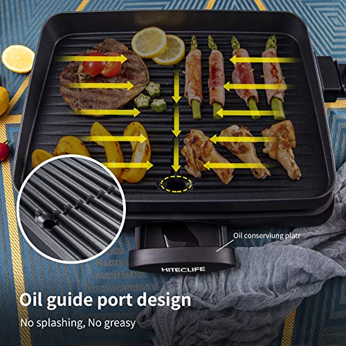 Indoor Grill Smokeless Electric Nonstick BBQ Grill Dishwasher Safe 14 inch Griddle, 1500W Detachable Contact Grilling with Smart 5-Heat Temp Controller, Fast Heat Up Family Size Tabletop Plate Black