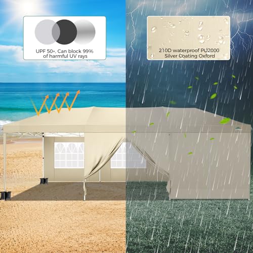 Image of COBIZI 10x30 Canopy Party Tent with 8 Walls 10x30 Pop Up Tent for Parties Waterproof UPF 50+ Outdoor Commercial Event Tent for Party Backyard Gazebo Canopy with Sidewalls & Sandbags(Khaki /10x30ft