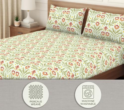 Image of Welspun Arlo Microfiber Double Bedsheet with 2 Pillow Covers, 220x240 cm Double Bed Sheet, Soft Breathable Fabric, Fade Resistant, Easy Care, Comfortable Cooling Bed Sheet, Light Green