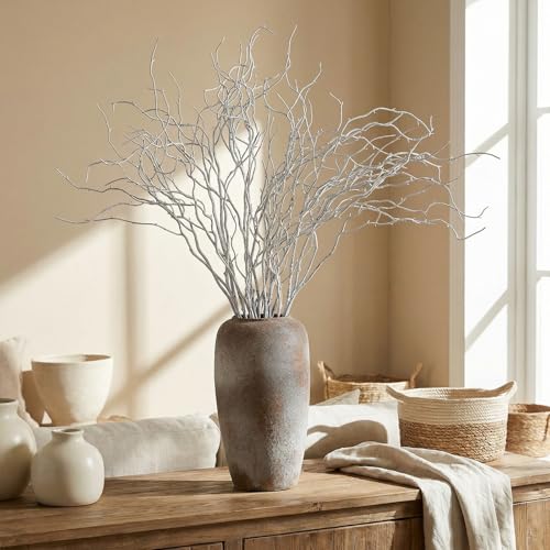Image of Norme 6 Pcs 47.2 Inch Lifelike Curly Willow Branches for Vases Artificial Decorative Dried Twigs Tall Plastic Vine Bendable Stick for DIY Plant Crafts Farmhouse Wedding Home Hotel Decor (White Green)