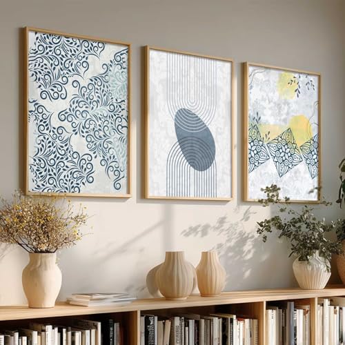 Image of HOTHOUSE Abstract Art Decorative Wall Art Print With Frame Abstract Paintings For Living Room Bed Room Hotel Wall Decor Digital Reprint Set of 3 (13X17 inch)