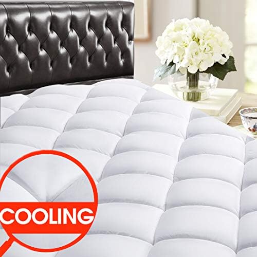 SOPAT Queen Mattress Pad Cover - 400-Thread-Count Cooling Mattress Topper Plush Pillow Top Reversible Quilted Fitted Mattress Cover with 8-21" Deep Pocket for All Season