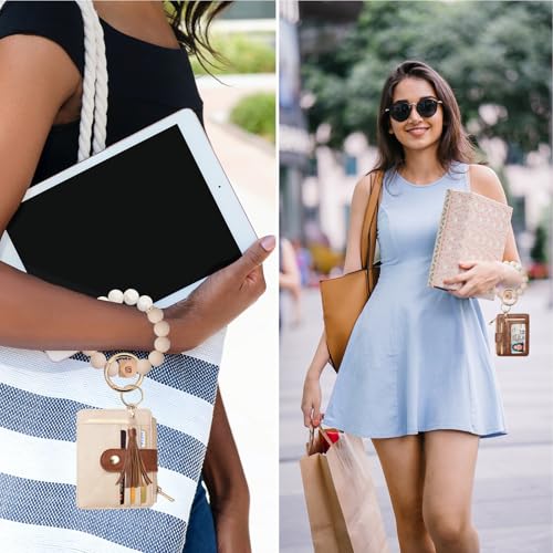 Image of COOLANS Silicone Bracelet Wristlet Wallet Credit Card Holder RFID ID Window Key Ring Tassel Slim Wallet Women Keychain Purse