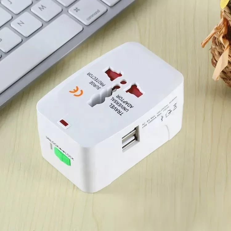 Adattatore presa universale con 2 porte USB | Adattatore presa da viaggio per USA, Europa, Regno Unito | Design compatto e pieghevole | Compatibile in oltre 200 Paesi Adattatore presa universale con 2 porte USB | Adattatore presa da viaggio per USA, Europa, Regno Unito | Design compatto e pieghevole | Compatibile in oltre 200 Paesi